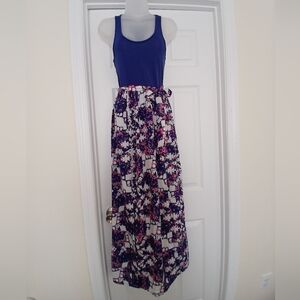 Blue and Floral Maxi Dress